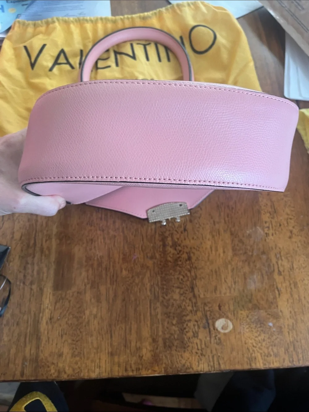 NWT Valentino Leather Saddle Bag in Rose Quartz Top Handle with Gold Studs